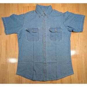 Canyon Guide Outfitters Denim Shirt Mens Large Button Up Cotton Short Sleeve